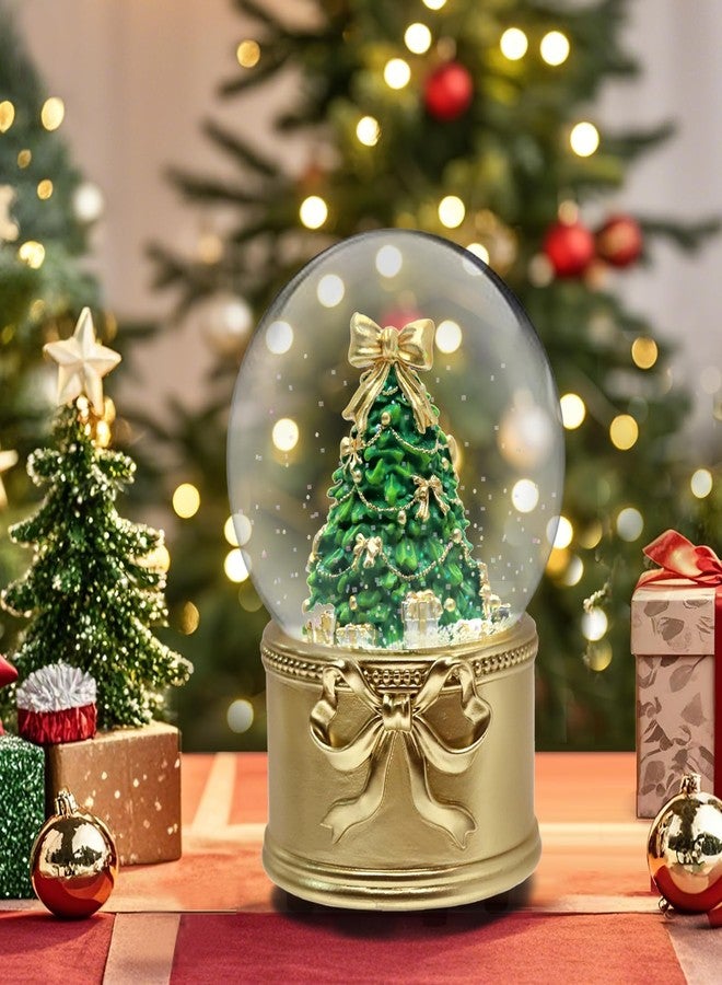 كرة ثلجية على شكل شجرة عيد الميلاد مع قاعدة على شكل فيونكة ذهبية بلون الشمبانيا وزينة حفلات أعياد الميلاد بتقنية LED (GS8557-120MM) - Image 3